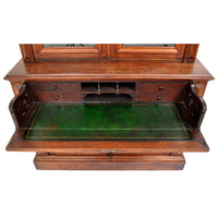 Antique American Renaissance Revival Carved Walnut Secretary Desk Bookcase, circa 1870