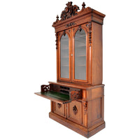 Antique American Renaissance Revival Carved Walnut Secretary Desk Bookcase, circa 1870