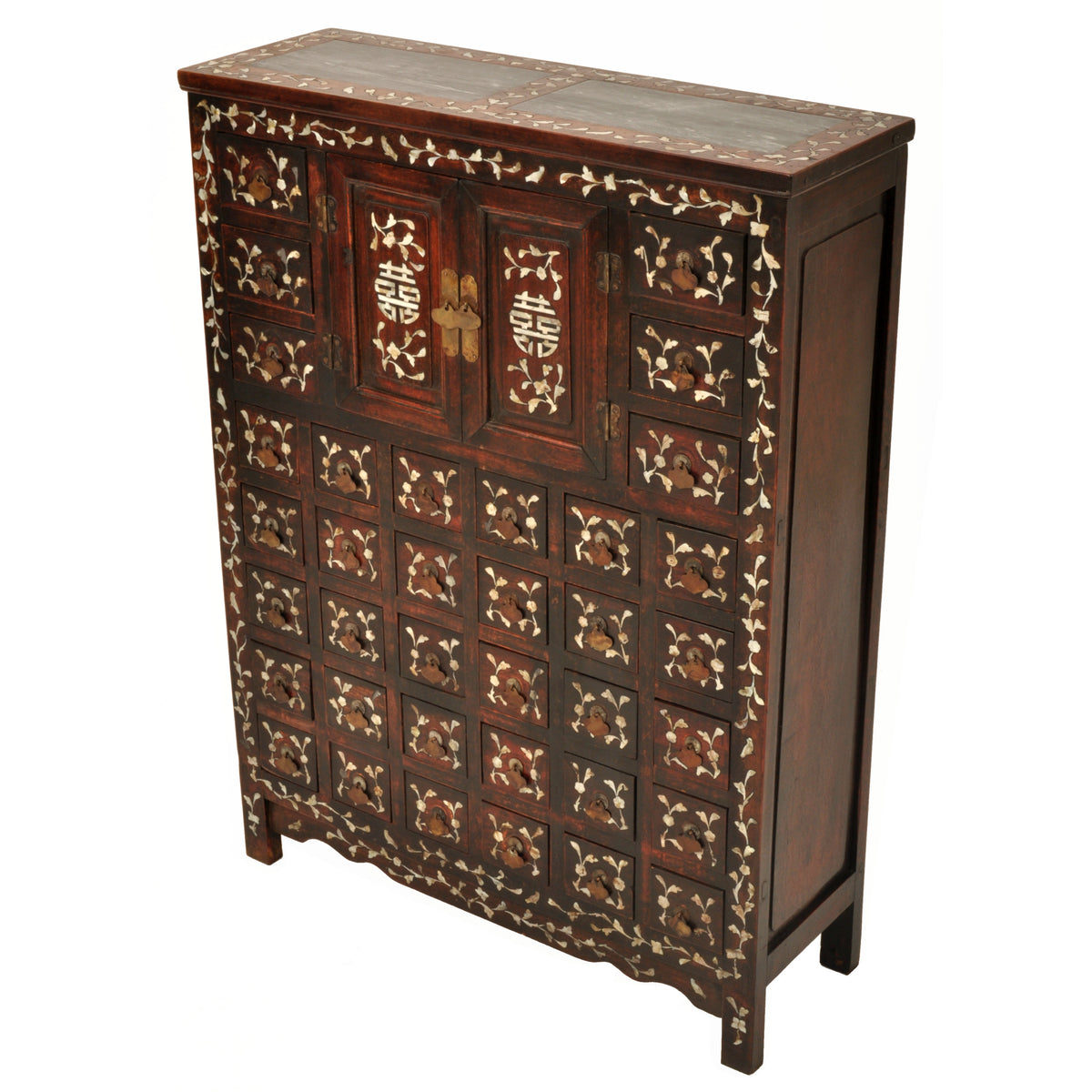 Antique Chinese Qing Dynasty Rosewood & Mother-of-Pearl Inlaid Apothecary Cabinet, circa 1850