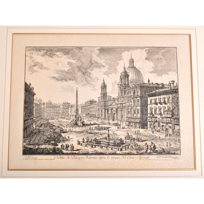 An Original Etching by Giovanni Battista Piranesi, "Veduta di Piazza Navona sopra le rovine del Circo Agonale," 1751