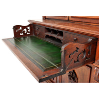 Antique American Renaissance Revival Carved Walnut Secretary Desk Bookcase, circa 1870
