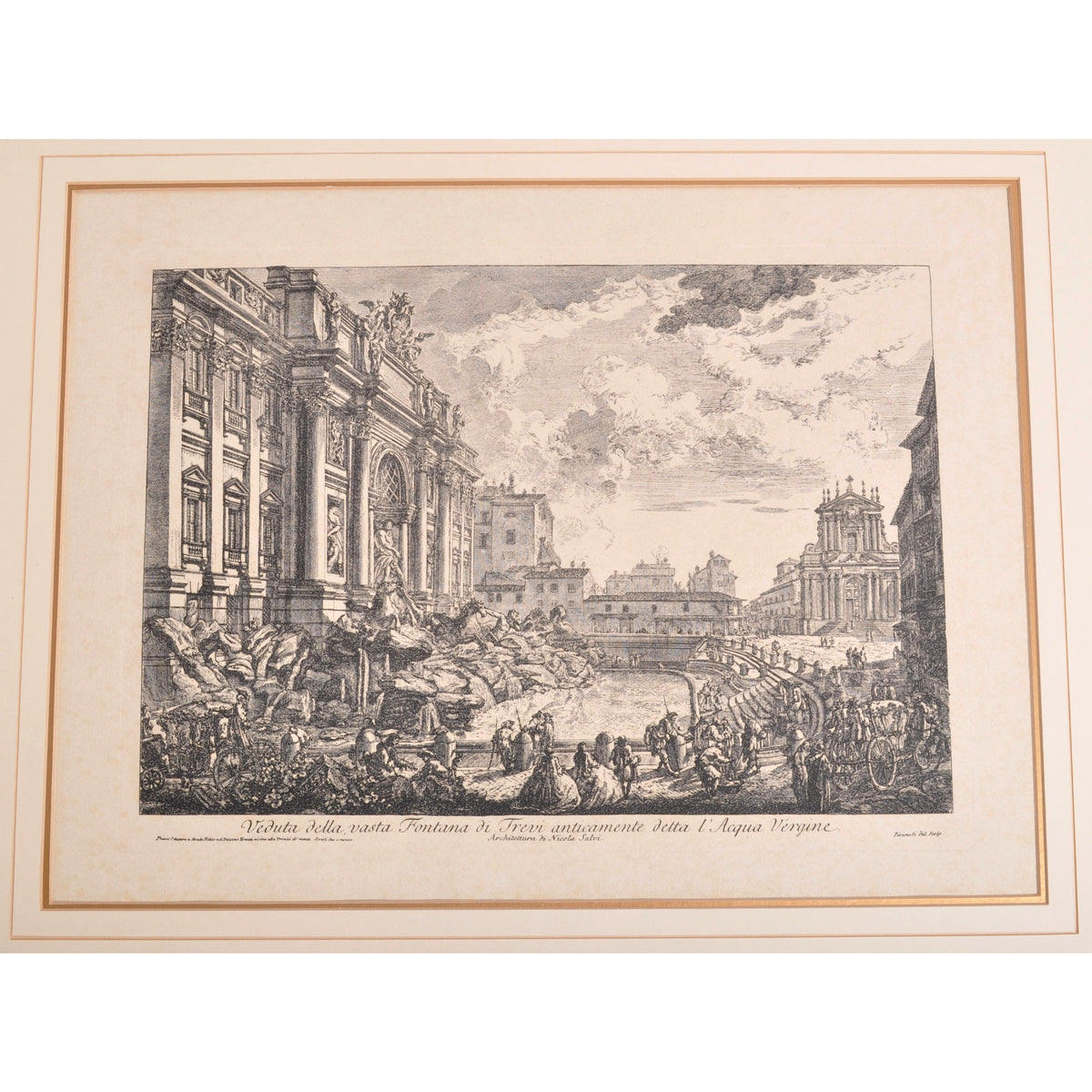 An Original Etching by Giovanni Battista Piranesi, "Veduta della vasta Fontana di Trevi anticamente detta l'Acqua Vergine," 1751