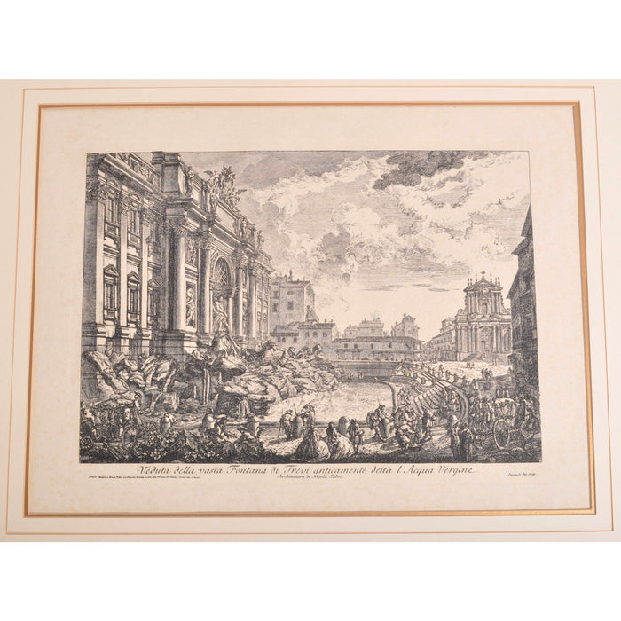 An Original Etching by Giovanni Battista Piranesi, "Veduta della vasta Fontana di Trevi anticamente detta l'Acqua Vergine," 1751