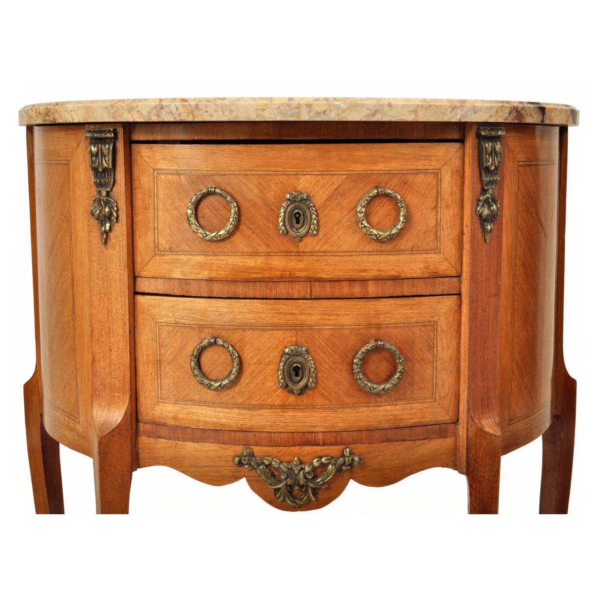 Pair of Antique French Louis XVI Walnut Marble & Ormolu Side Tables / Cabinets, circa 1880