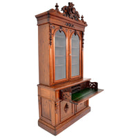 Antique American Renaissance Revival Carved Walnut Secretary Desk Bookcase, circa 1870
