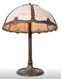 Antique American Art Nouveau Slag Glass and Bronze Table Lamp by Bradley & Hubbard, circa 1915