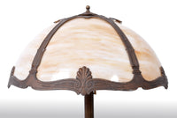 Antique American Art Nouveau Slag Glass and Bronze Table Lamp by Bradley & Hubbard, circa 1915