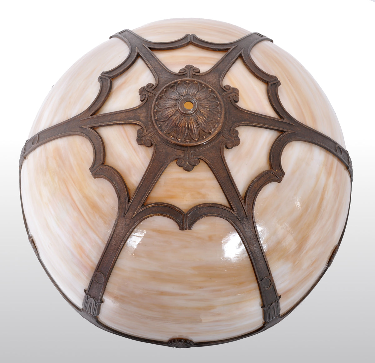 Antique American Art Nouveau Slag Glass and Bronze Table Lamp by Bradley & Hubbard, circa 1915