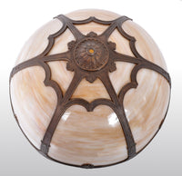 Antique American Art Nouveau Slag Glass and Bronze Table Lamp by Bradley & Hubbard, circa 1915
