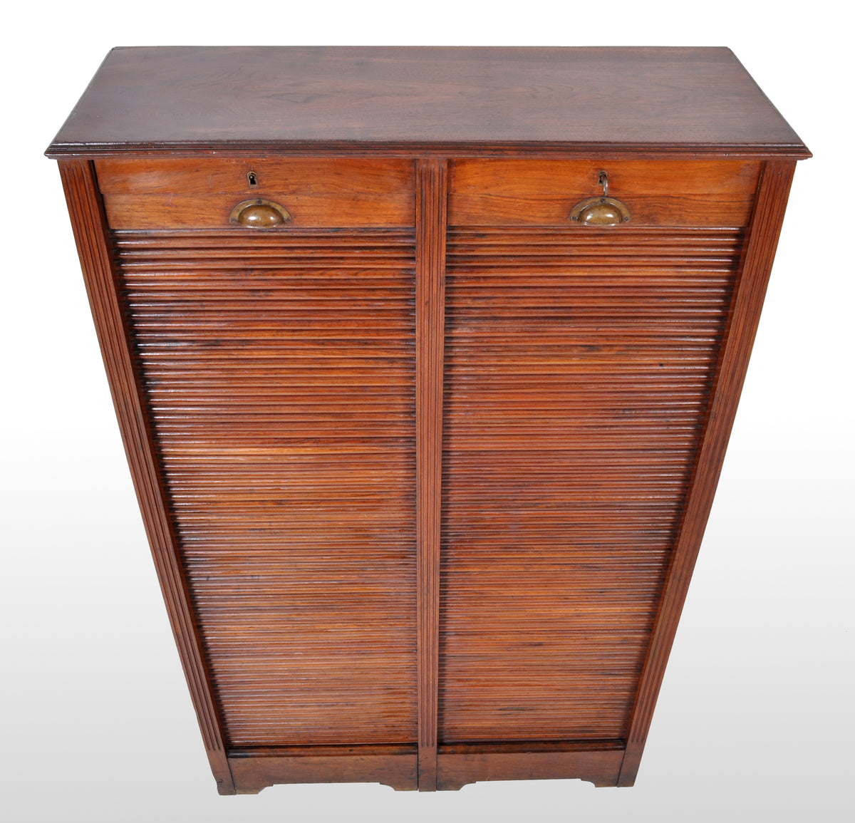 Antique French Walnut Twin/Double Tambour Fronted Roll-Top Filing Cabinet, circa 1910