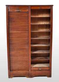 Antique French Walnut Twin/Double Tambour Fronted Roll-Top Filing Cabinet, circa 1910