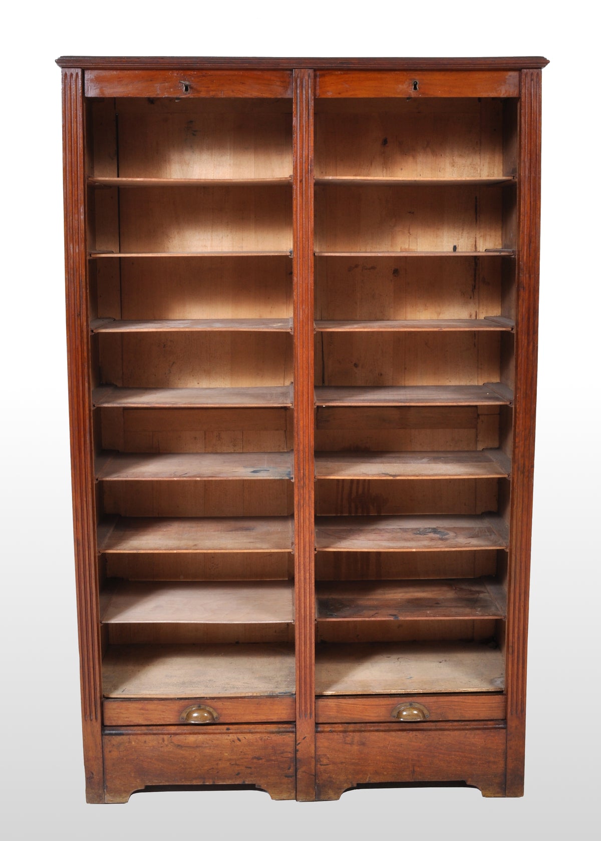 Antique French Walnut Twin/Double Tambour Fronted Roll-Top Filing Cabinet, circa 1910