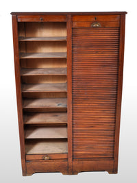 Antique French Walnut Twin/Double Tambour Fronted Roll-Top Filing Cabinet, circa 1910