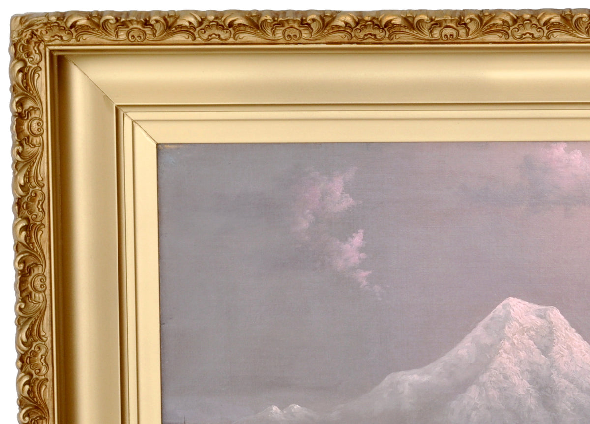 "Sunset on Mount Hood, Oregon," Antique Oil on Canvas by the Oregon Artist Eliza Barchus (1857-1959), Circa 1910