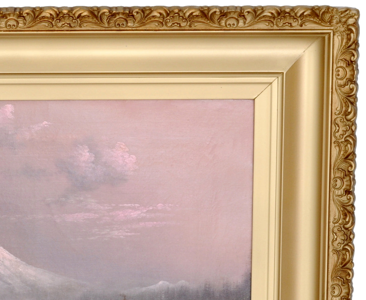 "Sunset on Mount Hood, Oregon," Antique Oil on Canvas by the Oregon Artist Eliza Barchus (1857-1959), Circa 1910