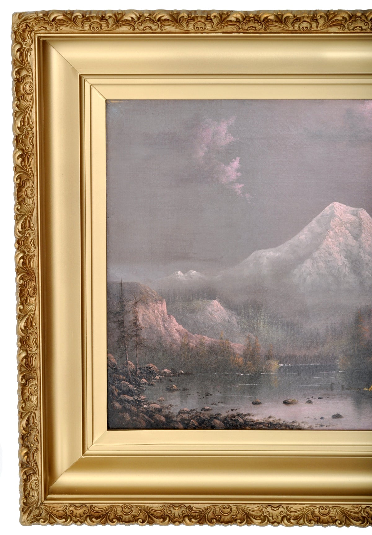 "Sunset on Mount Hood, Oregon," Antique Oil on Canvas by the Oregon Artist Eliza Barchus (1857-1959), Circa 1910