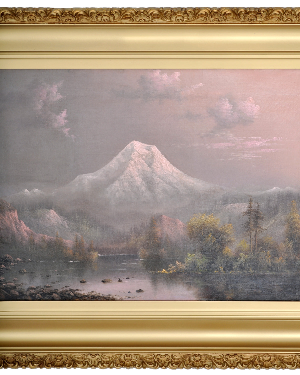 "Sunset on Mount Hood, Oregon," Antique Oil on Canvas by the Oregon Artist Eliza Barchus (1857-1959), Circa 1910