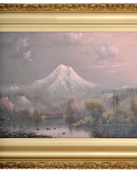 "Sunset on Mount Hood, Oregon," Antique Oil on Canvas by the Oregon Artist Eliza Barchus (1857-1959), Circa 1910