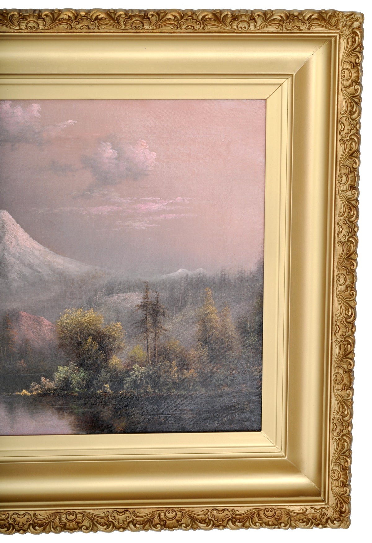 "Sunset on Mount Hood, Oregon," Antique Oil on Canvas by the Oregon Artist Eliza Barchus (1857-1959), Circa 1910