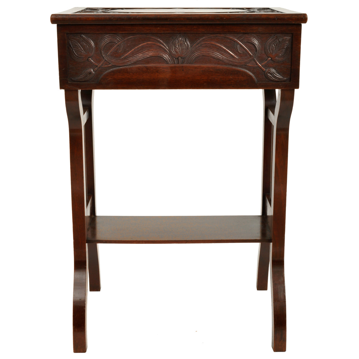 Antique Art Nouveau Scottish Arts & Crafts Carved Walnut Sewing Work Table, circa 1900
