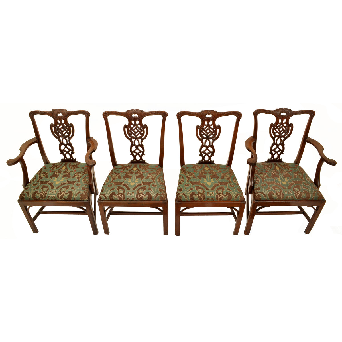 Set of Four Antique 19th Century Carved Mahogany Chippendale Dining Chairs, circa 1890