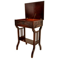 Antique Art Nouveau Scottish Arts & Crafts Carved Walnut Sewing Work Table, circa 1900