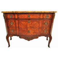 Antique French Louis XV Inlaid Parquetry Ormolu Marble Top Commode / Chest, circa 1780