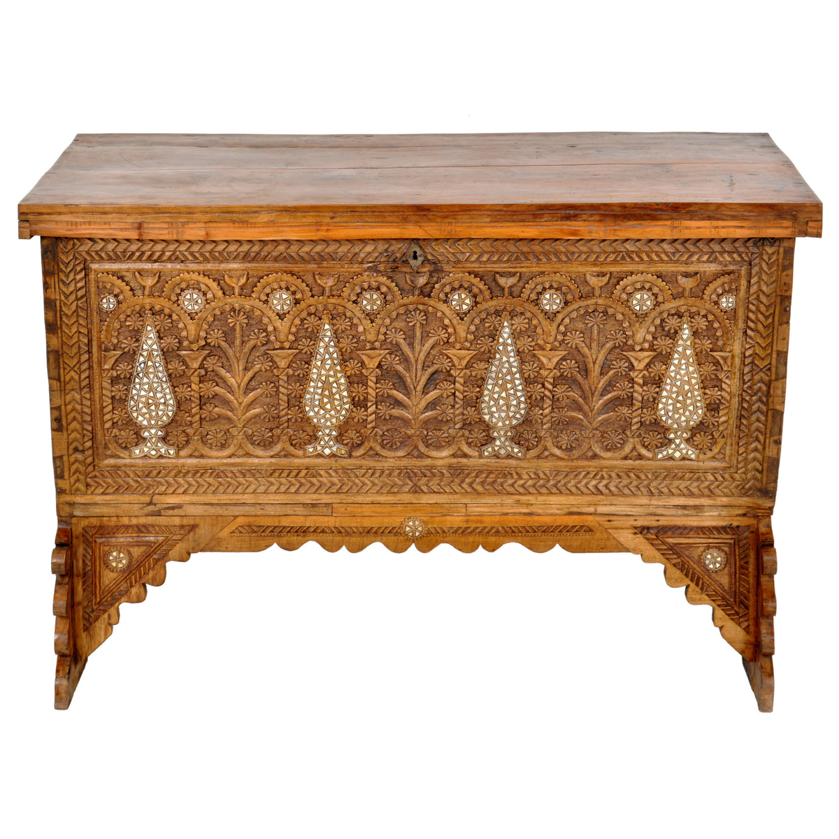 Antique Inlaid Mother of Pearl Syrian Marriage Dowry Chest / Coffer / Trunk, circa 1880