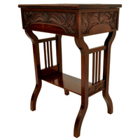 Antique Art Nouveau Scottish Arts & Crafts Carved Walnut Sewing Work Table, circa 1900