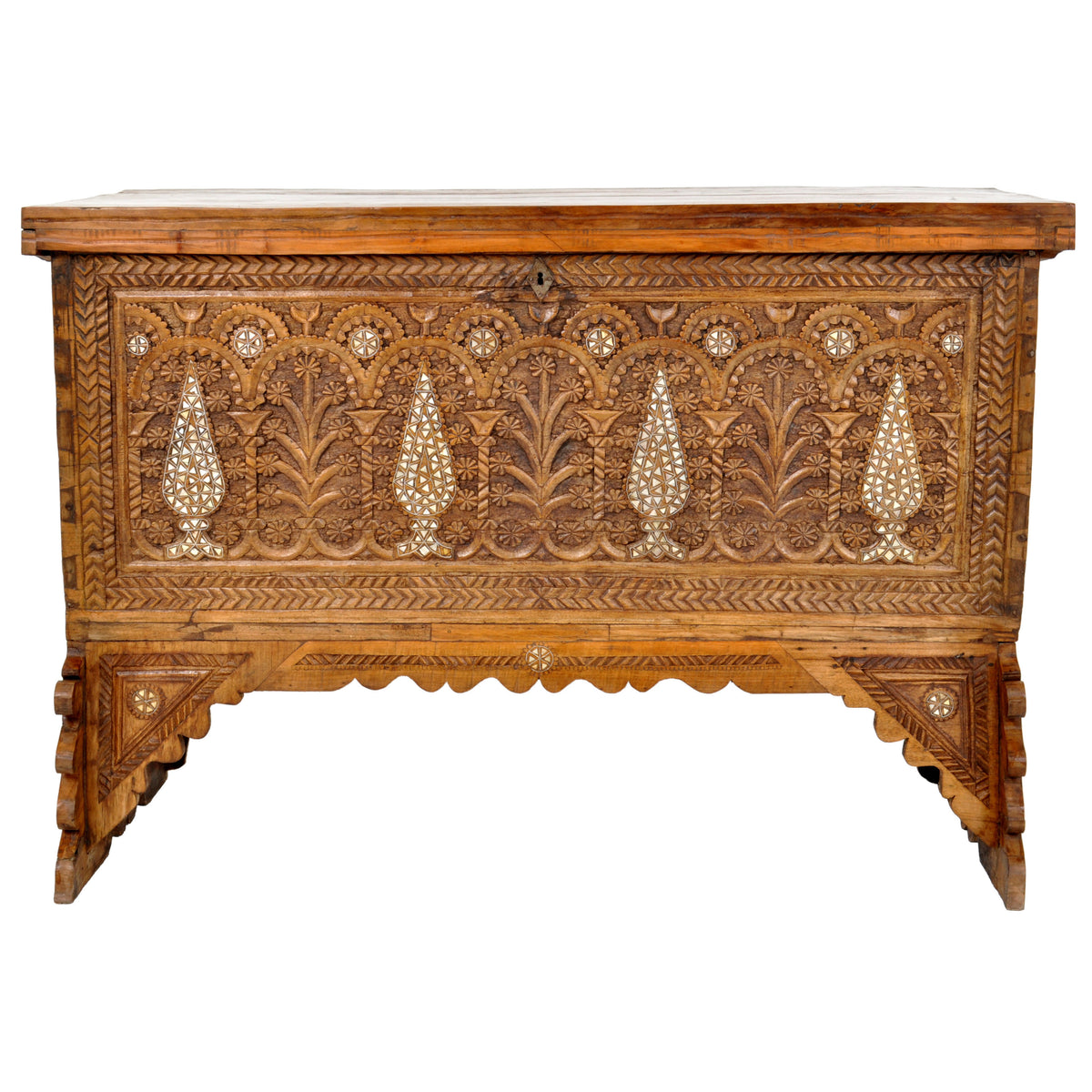 Antique Inlaid Mother of Pearl Syrian Marriage Dowry Chest / Coffer / Trunk, circa 1880