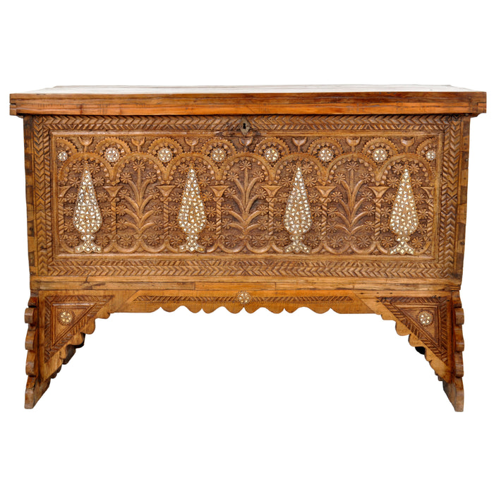 Antique Inlaid Mother of Pearl Syrian Marriage Dowry Chest / Coffer / Trunk, circa 1880