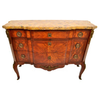 Antique French Louis XV Inlaid Parquetry Ormolu Marble Top Commode / Chest, circa 1780