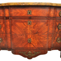 Antique French Louis XV Inlaid Parquetry Ormolu Marble Top Commode / Chest, circa 1780