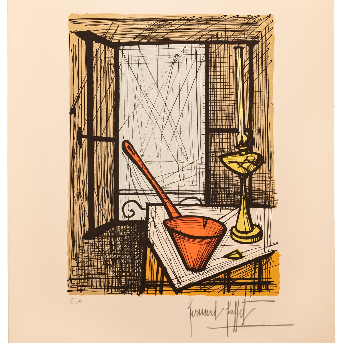 Rare Original French Modernist E.A. Proof Lithograph Signed Bernard Buffet, 1982