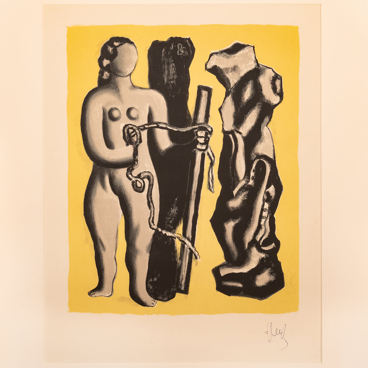 Original French MCM Modernist Signed Abstract Lithograph Fernand Leger 1952