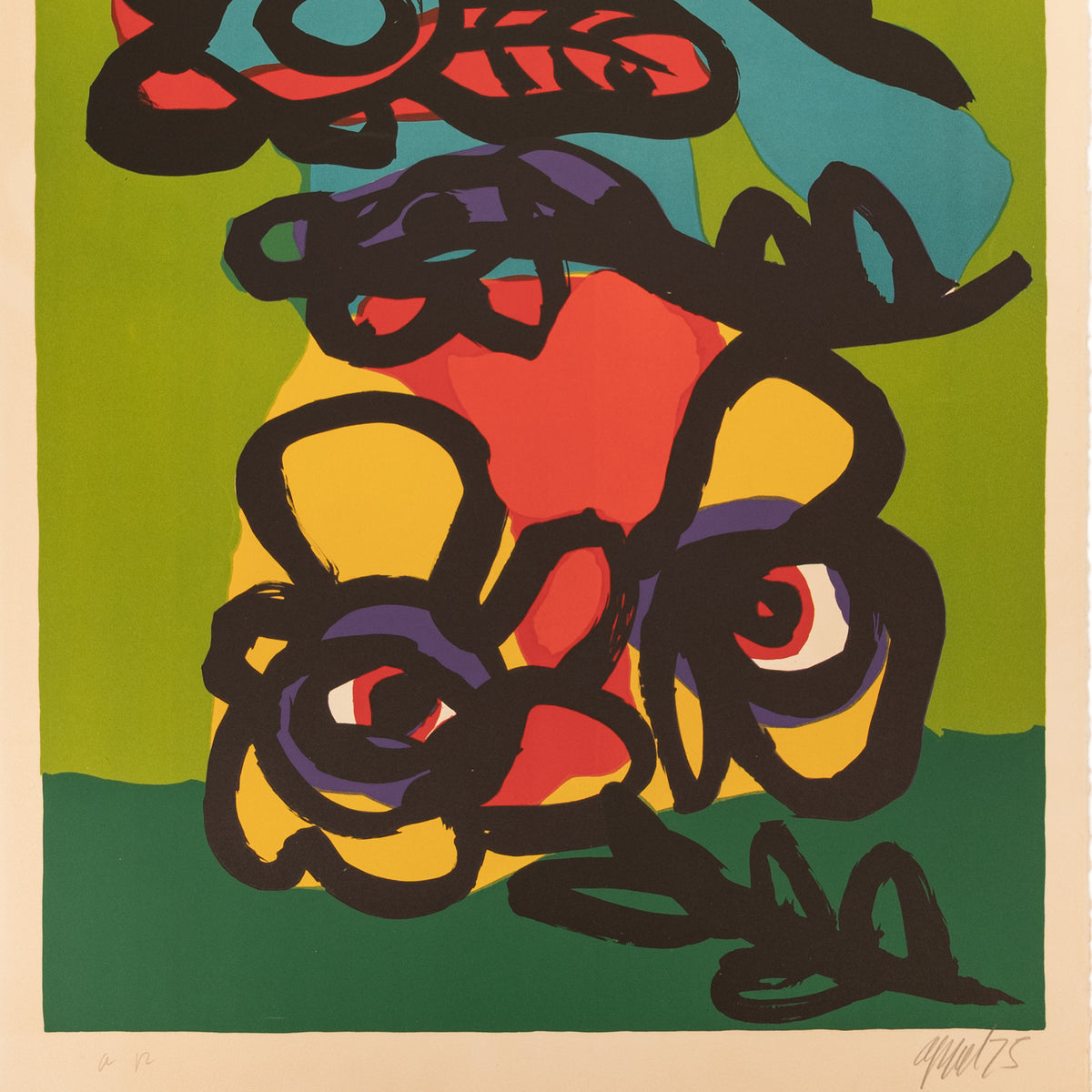 Original Dutch MCM Modernist Signed Proof Abstract Lithograph Karel Appel, 1975