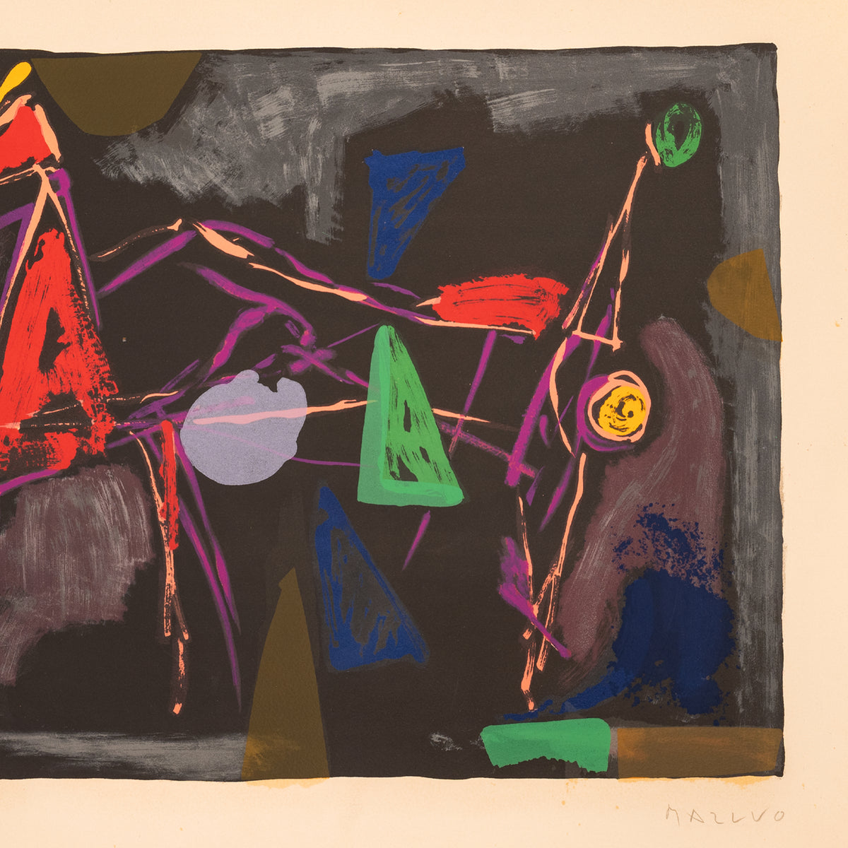 Original Italian MCM Modernist Signed Abstract Lithograph Marino Marini, 1969