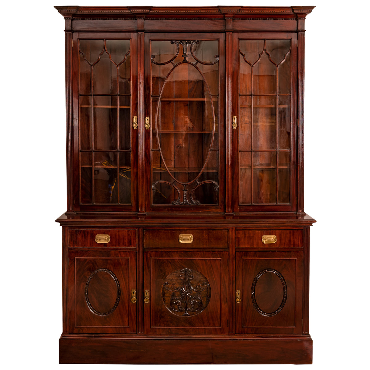 Antique Pair 19th Century Mahogany Bibliotheque Library Bookcase Cabinets, Circa 1880