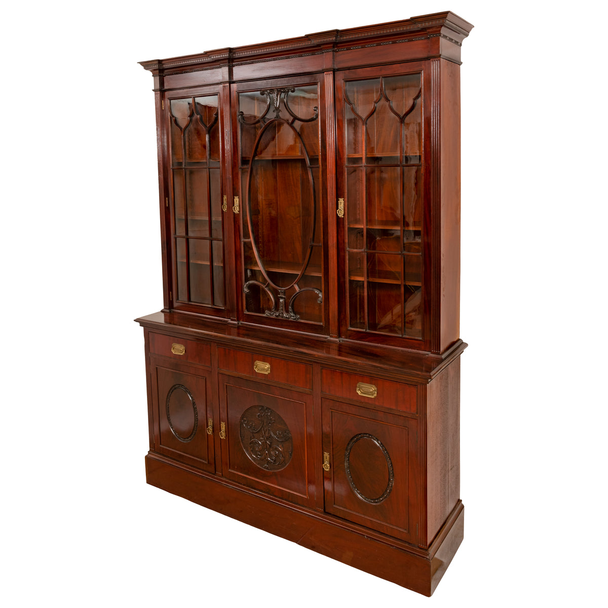 Antique Pair 19th Century Mahogany Bibliotheque Library Bookcase Cabinets, Circa 1880