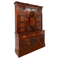 Antique Pair 19th Century Mahogany Bibliotheque Library Bookcase Cabinets, Circa 1880