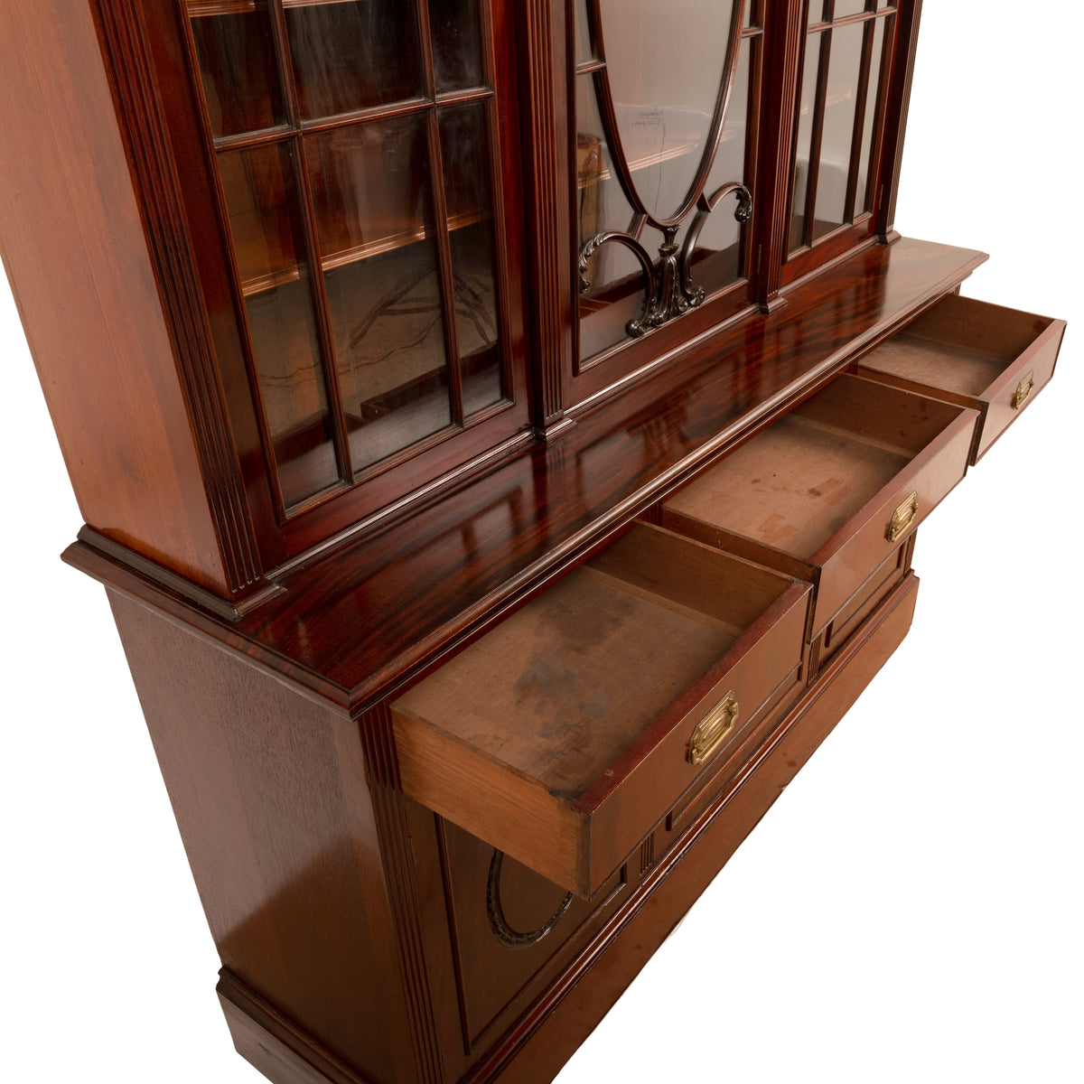 Antique Pair 19th Century Mahogany Bibliotheque Library Bookcase Cabinets, Circa 1880