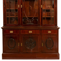 Antique Pair 19th Century Mahogany Bibliotheque Library Bookcase Cabinets, Circa 1880