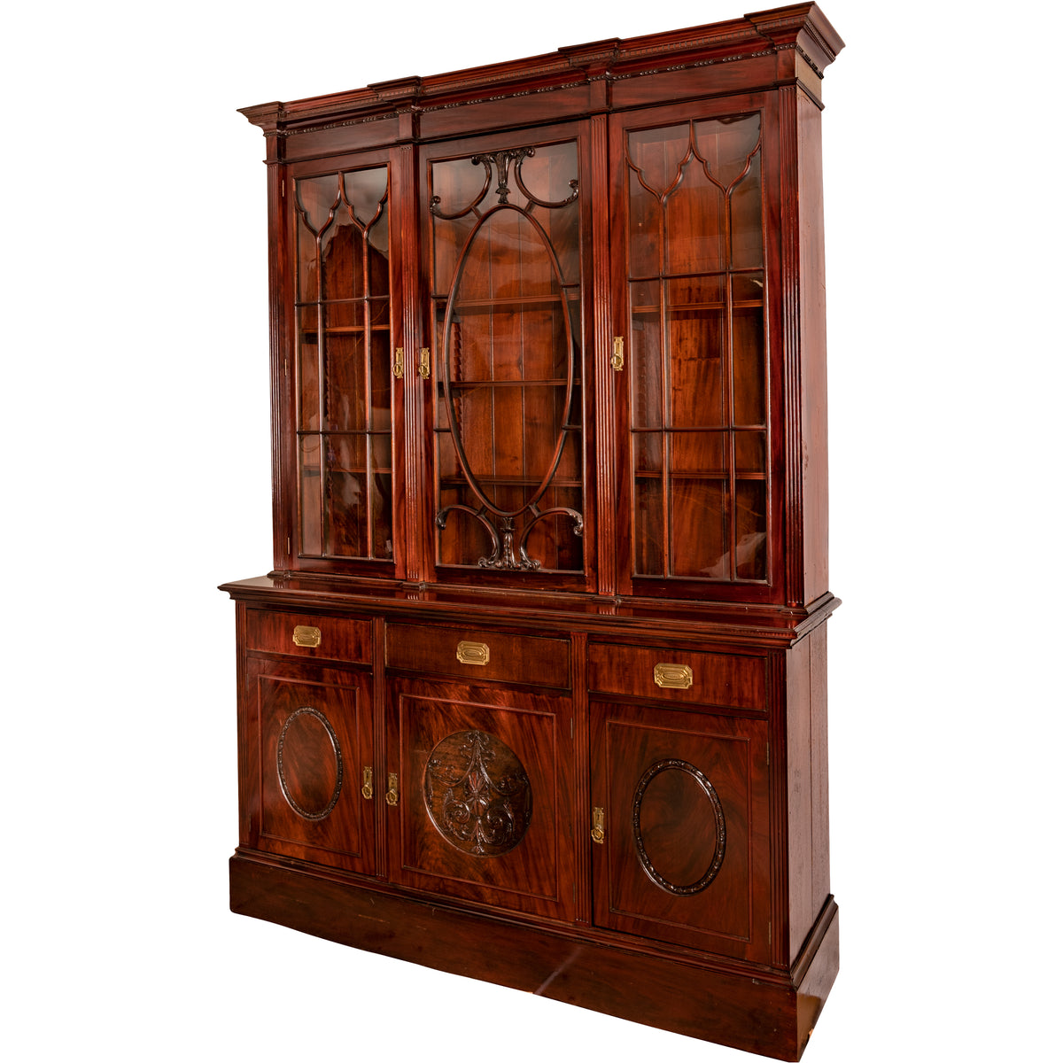 Antique Pair 19th Century Mahogany Bibliotheque Library Bookcase Cabinets, Circa 1880