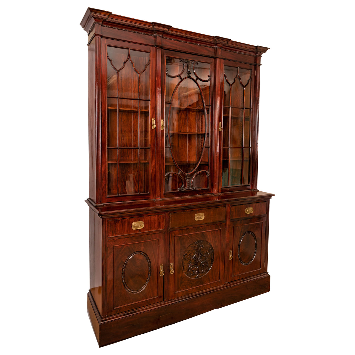 Antique Pair 19th Century Mahogany Bibliotheque Library Bookcase Cabinets, Circa 1880