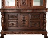 Antique Italian Carved Walnut Renaissance Revival Griffin Display Cabinet Buffet