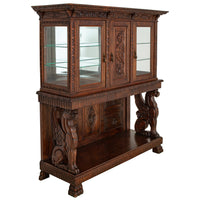 Antique Italian Carved Walnut Renaissance Revival Griffin Display Cabinet Buffet