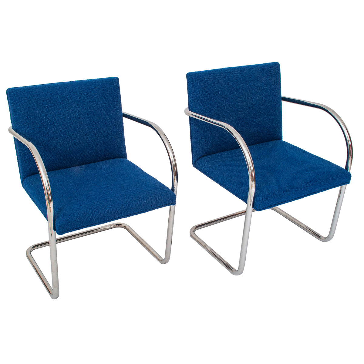 Pair Knoll Mid Century Modern Blue Chrome BRNO Mies Van Der Rohe Chairs,1980