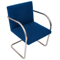Pair Knoll Mid Century Modern Blue Chrome BRNO Mies Van Der Rohe Chairs,1980