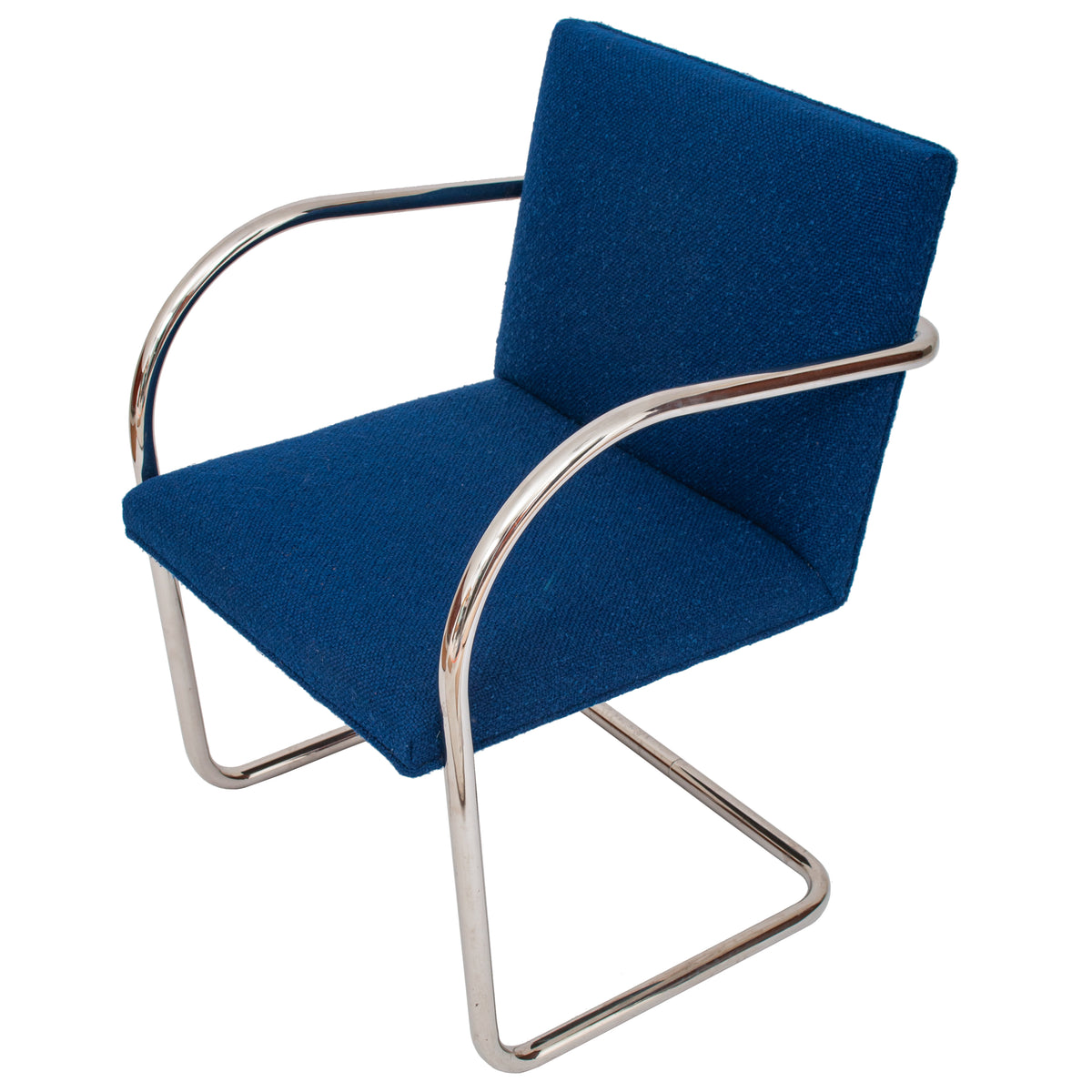 Pair Knoll Mid Century Modern Blue Chrome BRNO Mies Van Der Rohe Chairs,1980
