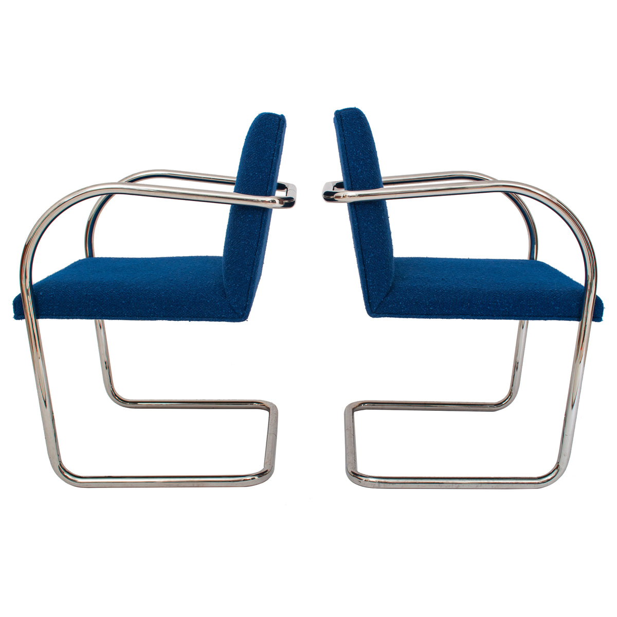 Pair Knoll Mid Century Modern Blue Chrome BRNO Mies Van Der Rohe Chairs,1980